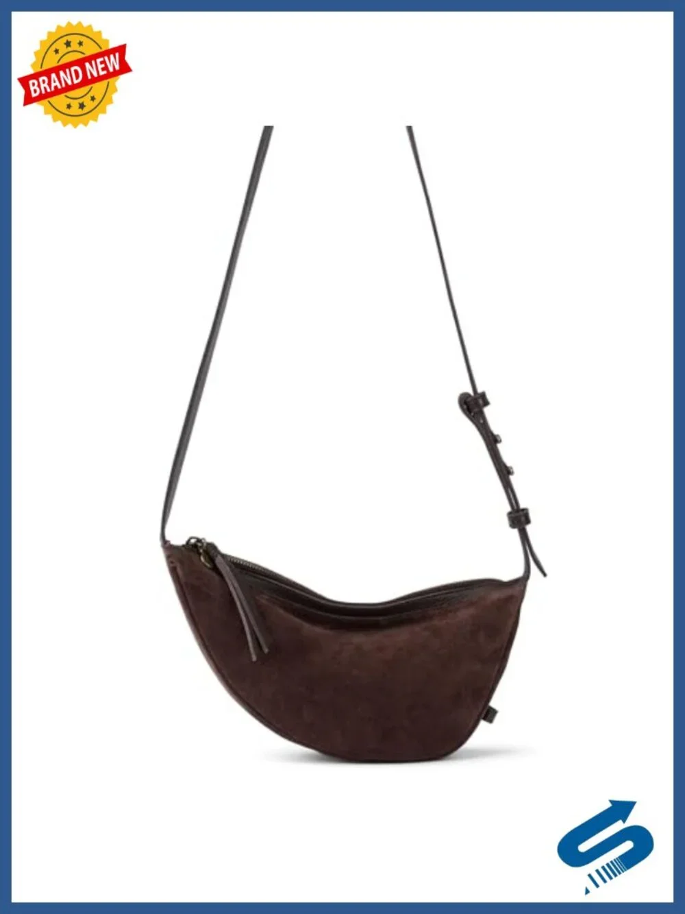 Leather Crescent Shoulder Bag with Adjustable Crossbody Strap & Zipper Closure